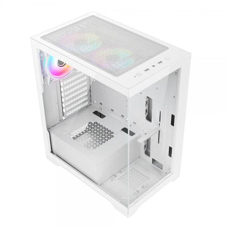 VIDA VETRO-WHT computer case Tower Bianco (Vida Vetro White ARGB Gaming Case w/ Glass Front & Side, ATX, 3x ARGB PWM Fans, 6-Port ARGB Fan Hub & Remote Control)