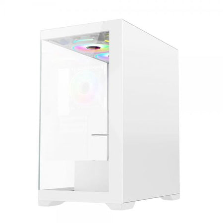 VIDA VETRO-WHT computer case Tower Bianco (Vida Vetro White ARGB Gaming Case w/ Glass Front & Side, ATX, 3x ARGB PWM Fans, 6-Port ARGB Fan Hub & Remote Control)