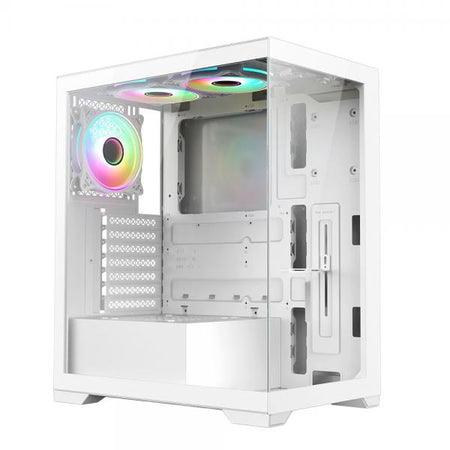 VIDA VETRO-WHT computer case Tower Bianco (Vida Vetro White ARGB Gaming Case w/ Glass Front & Side, ATX, 3x ARGB PWM Fans, 6-Port ARGB Fan Hub & Remote Control)