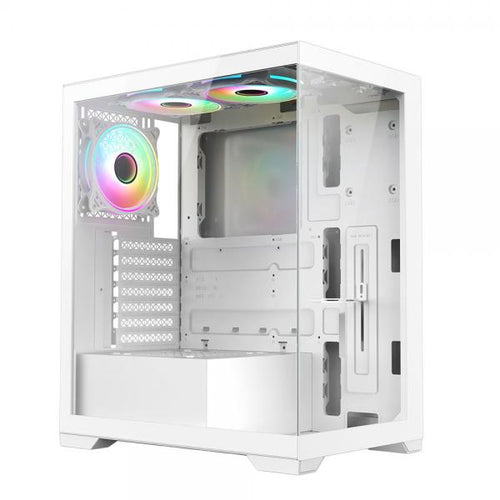 VIDA VETRO-WHT computer case Tower Bianco (Vida Vetro White ARGB Gaming Case w/ Glass Front & Side, ATX, 3x ARGB PWM Fans, 6-Port ARGB Fan Hub & Remote Control)