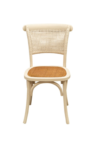 Biscottini Sedia Thonet in massello di frassino e seduta rattan finitura Bianco anticato L45xPR50xH88 cm