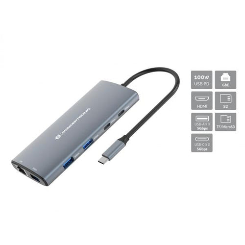 Docking Station Conceptronic DONN06G - replicatore di porte per laptop - Cablato USB 3.2 Gen 1 (3.1 Gen 1) Type-C - Grigio