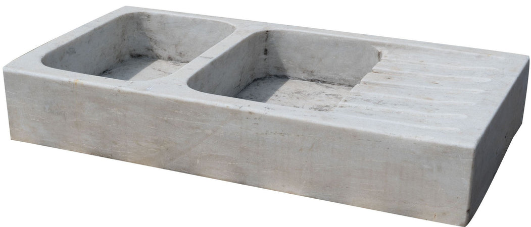Biscottini Acquaio a due buche in marmo bianco L122xPR61xH20 cm Vasca realizzata Offerta