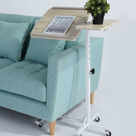 Tavolino Porta PC con 5ruote e Piano Inclinabile Regolabile Altezza 70-92 cm Bianco