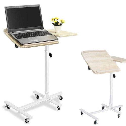 Tavolino Porta PC con 5ruote e Piano Inclinabile Regolabile Altezza 70-92 cm Bianco