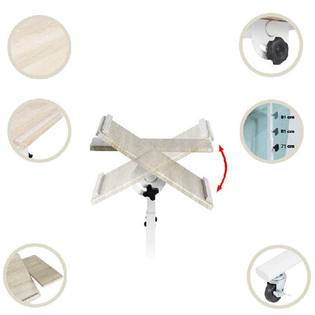 Tavolino Porta PC con 5ruote e Piano Inclinabile Regolabile Altezza 70-92 cm Bianco