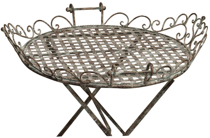 Biscottini Tavolino vassoio pieghevole in ferro battuto finitura ruggine anticata diam.72x65 cm