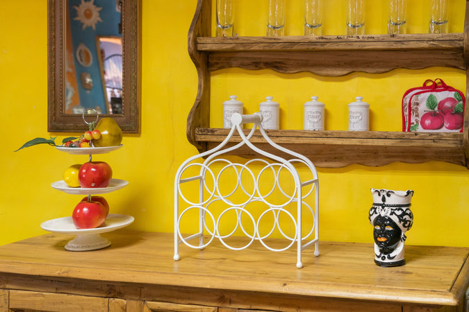 Biscottini Biscottini Cantinetta 6 Bottiglie Ferro Battuto Bianca Anticata 35x14x37