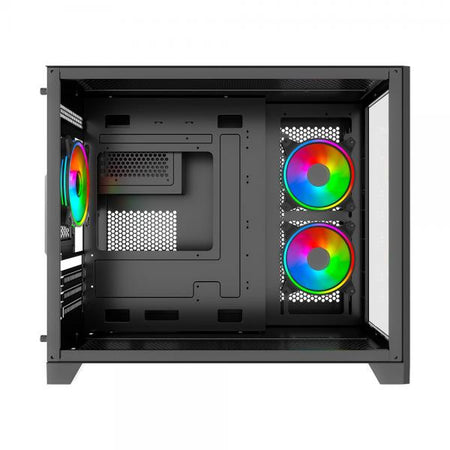 VIDA Akira V2 Nero (Vida Akira V2 Black ARGB Gaming Case w/ Glass Front & Side, Micro ATX, 3x ARGB PWM Fans, 6-Port ARGB Fan Hub & Remote Control)