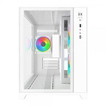 VIDA Akira V2 Bianco (Vida Akira V2 White ARGB Gaming Case w/ Glass Front & Side, Micro ATX, 3x ARGB PWM Fans, 6-Port ARGB Fan Hub & Remote Control)