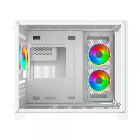 VIDA Akira V2 Bianco (Vida Akira V2 White ARGB Gaming Case w/ Glass Front & Side, Micro ATX, 3x ARGB PWM Fans, 6-Port ARGB Fan Hub & Remote Control)