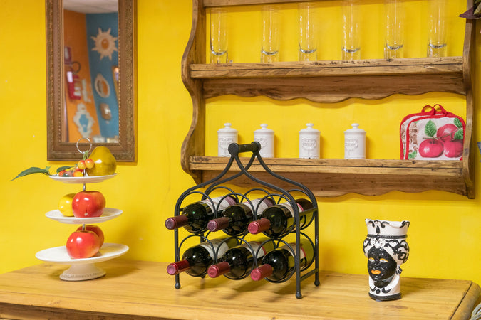 Biscottini Biscottini Cantinetta 6 Bottiglie Ferro Battuto Nera Anticata 35x14x37 Arredo