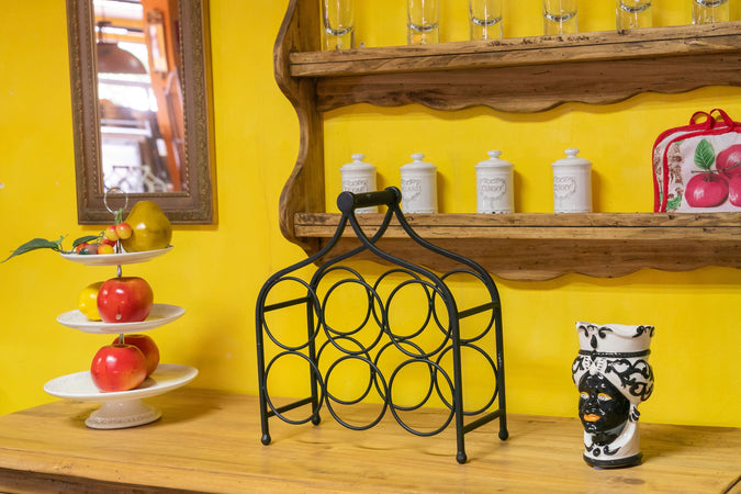 Biscottini Biscottini Cantinetta 6 Bottiglie Ferro Battuto Nera Anticata 35x14x37 Arredo