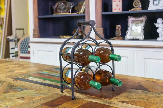 Biscottini Cantinetta Portabottiglie Biscottini 4 Posti Ferro Battuto Nero Anticato