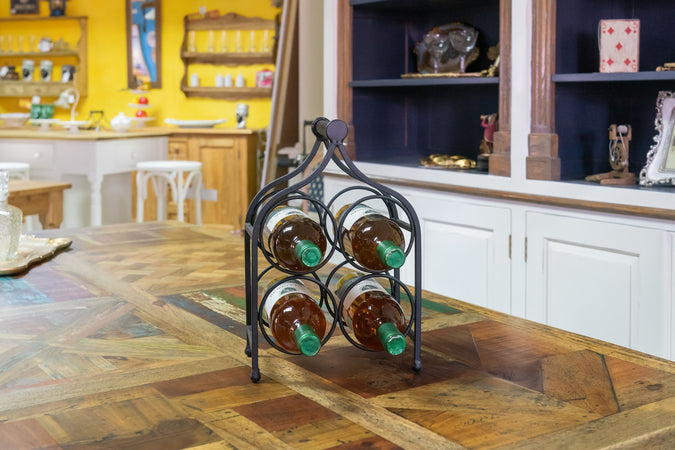 Biscottini Cantinetta Portabottiglie Biscottini 4 Posti Ferro Battuto Nero Anticato