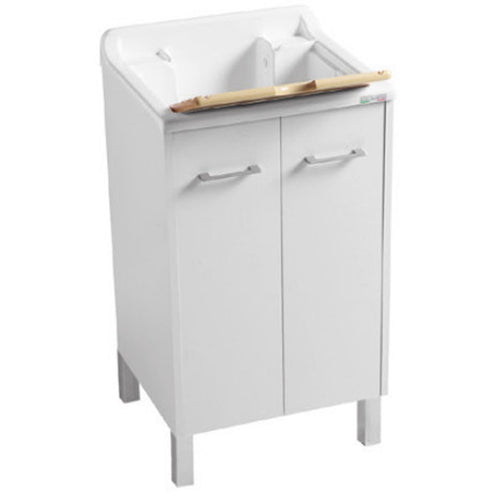 Lavatoio Colavene Domestica Con Piedini 50x50 Bianco Con Tavola Lavapanni In Legno