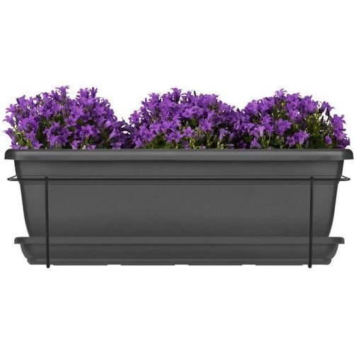 Kit fioriera con supporto in metallo e vassoio - GARDEN ID Relax - Anth. 50 cm - Riciclato e riciclabile al 100% - Volume per piante