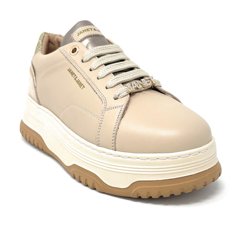 Janet & Janet sneakers donna in pelle beige J-422