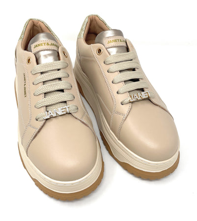 Janet & Janet sneakers donna in pelle beige J-422