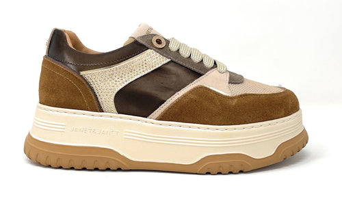 Janet & Janet sneakers donna in camoscio e pelle cuoio J-421
