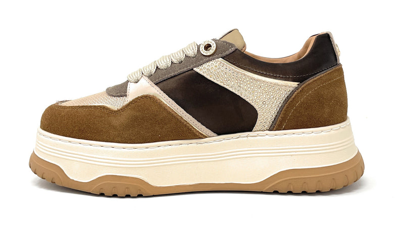 Janet & Janet sneakers donna in camoscio e pelle cuoio J-421