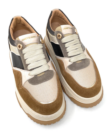 Janet & Janet sneakers donna in camoscio e pelle cuoio J-421