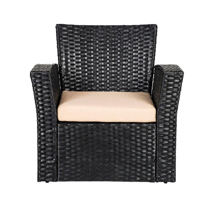 Set da Giardino in Rattan 2 Poltrone, Divano 2 posti e Tavolino con Cuscini Beige