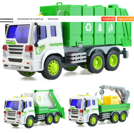 Camion Raccolta Rifiuti Con Luci E Suoni Cassone Ribaltabile Funzioni Reali