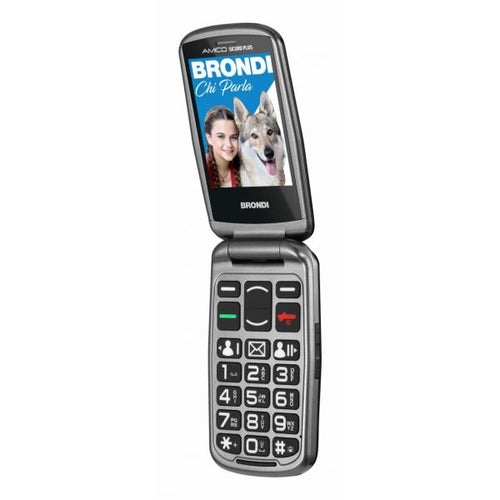 BRONDI AMICO SICURO PLUS (NERO) - TELEFONO CELLULARE PER ANZIANI - TASTO SOS - CONTROLLO REMOTO - ANNUNCIO VOCALE - BASE DI RICARICA