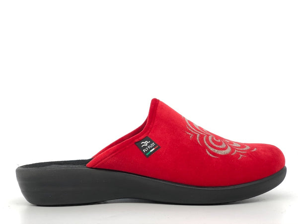 FLY FLOT Ciabatta donna chiusa rossa con fiore