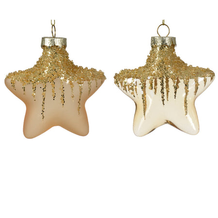 Palline a forma di stella in vetro per albero di natale oro, confezione da 2 pezzi