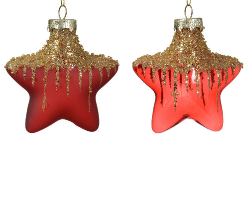 Palline a forma di stella in vetro per albero di natale rosso, confezione da 2 pezzi