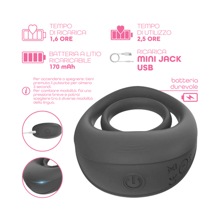 Anello Fallico Vibrante per Pene Stimolatore Clitoride Ritardante in Silicone USB