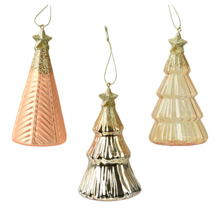 Pendaglio a forma di albero oro con glitter per albero decorazione natalizia da 13 cm