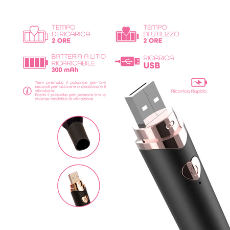 Vibratore a forma di Pennello Trucco con 10 Modalità di Vibrazioni Ricaricabile