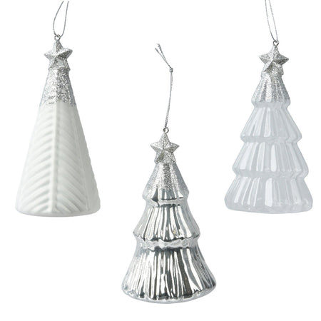 Pendaglio a forma di albero bianco con glitter per albero decorazione natalizia da 13 cm