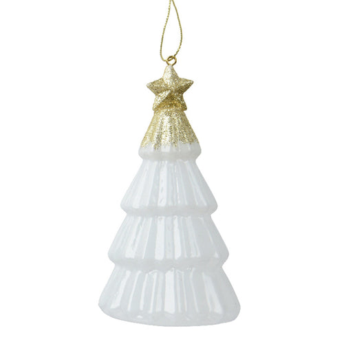 Pendaglio a forma di albero bianco lana con glitter per albero decorazione natalizia da 13 cm