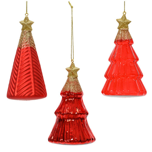 Pendaglio a forma di albero rosso con glitter per albero decorazione natalizia da 13 cm