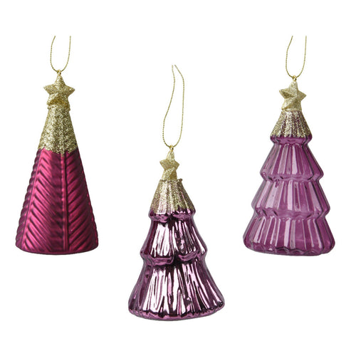 Pendaglio a forma di albero viola con glitter per albero decorazione natalizia da 13 cm