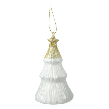 Pendaglio a forma di albero bianco lana con glitter per albero decorazione natalizia da 13 cm