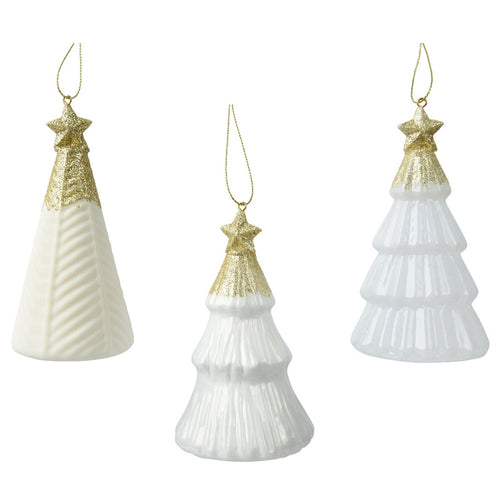 Pendaglio a forma di albero bianco lana con glitter per albero decorazione natalizia da 13 cm