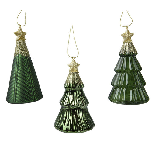 Pendaglio a forma di albero verde con glitter per albero decorazione natalizia da 13 cm