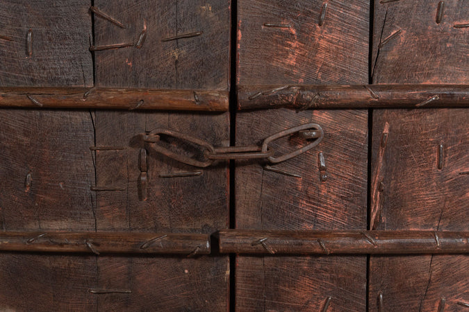 Biscottini Porta portone in legno massello e ferro da interno o da esterno vecchia e antica medievale scorrevole