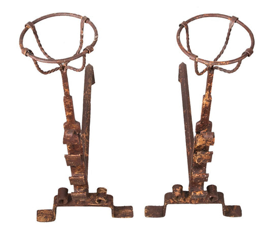 Biscottini Biscottini Coppia Alari Ferro Forgiato a Mano Anticato 64x29x69 per Camino