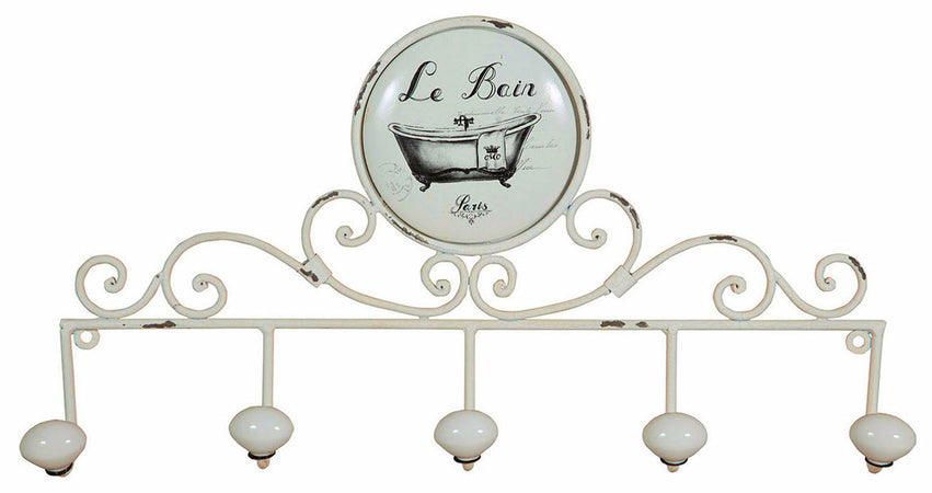 Biscottini Biscottini Appendino Muro Le Bain 48x6x26 Ferro Battuto Bianco Anticato 5