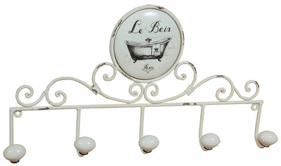 Biscottini Appendino da muro Le Bain in ferro battuto finitura bianca anticata 48x6x26 cm