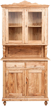 Biscottini Vetrina credenza in legno massello di tiglio finitura naturale L107xPR43xH238 cm. Made in Italy