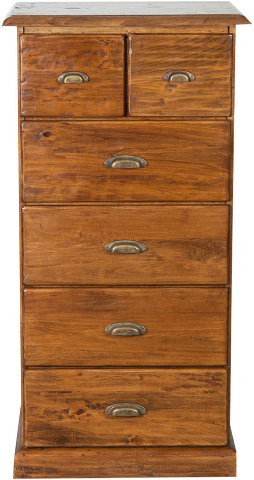 Biscottini Cassettiera Country in legno massello di tiglio finitura noce L63xPR41xH120 cm. Made in Italy