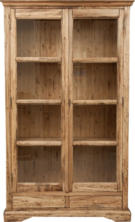 Biscottini Vetrina Country in legno massello di tiglio finitura naturale L109xPR36xH180 cm. Made in Italy