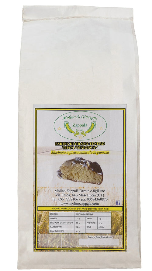 5 Kg Farina di Maiorca tipo 1 grano tenero siciliano -MOLINO ZAPPALA'- Molitura a Pietra